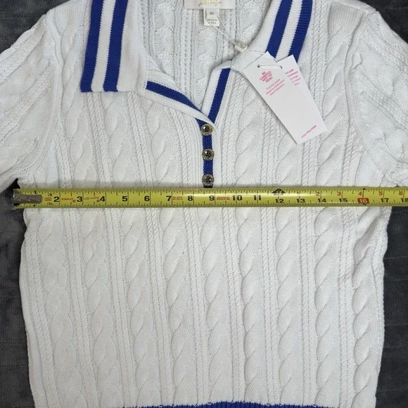 Lilly Pulitzer Women M Suzette Cable Knit Sweater White Blue Golf Tennis Preppy - Picture 5 of 8